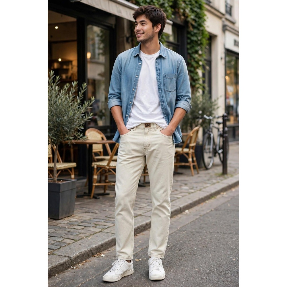 Lee Mens W34 x L29 Regular Fit Jeans Cream Off White Denim Classic Casual